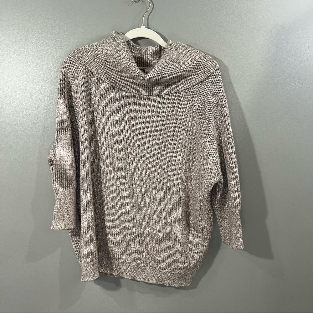 Chico's size 2 tan cowl neck dolman sleeve sweater 3/4 length sleeve